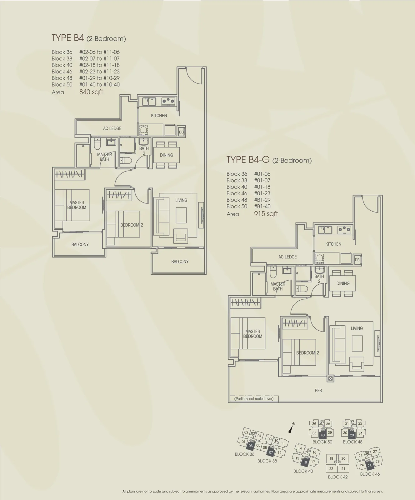 Vacanza @ East floor plan, type B4: 2-Bedroom, 840 sq ft
