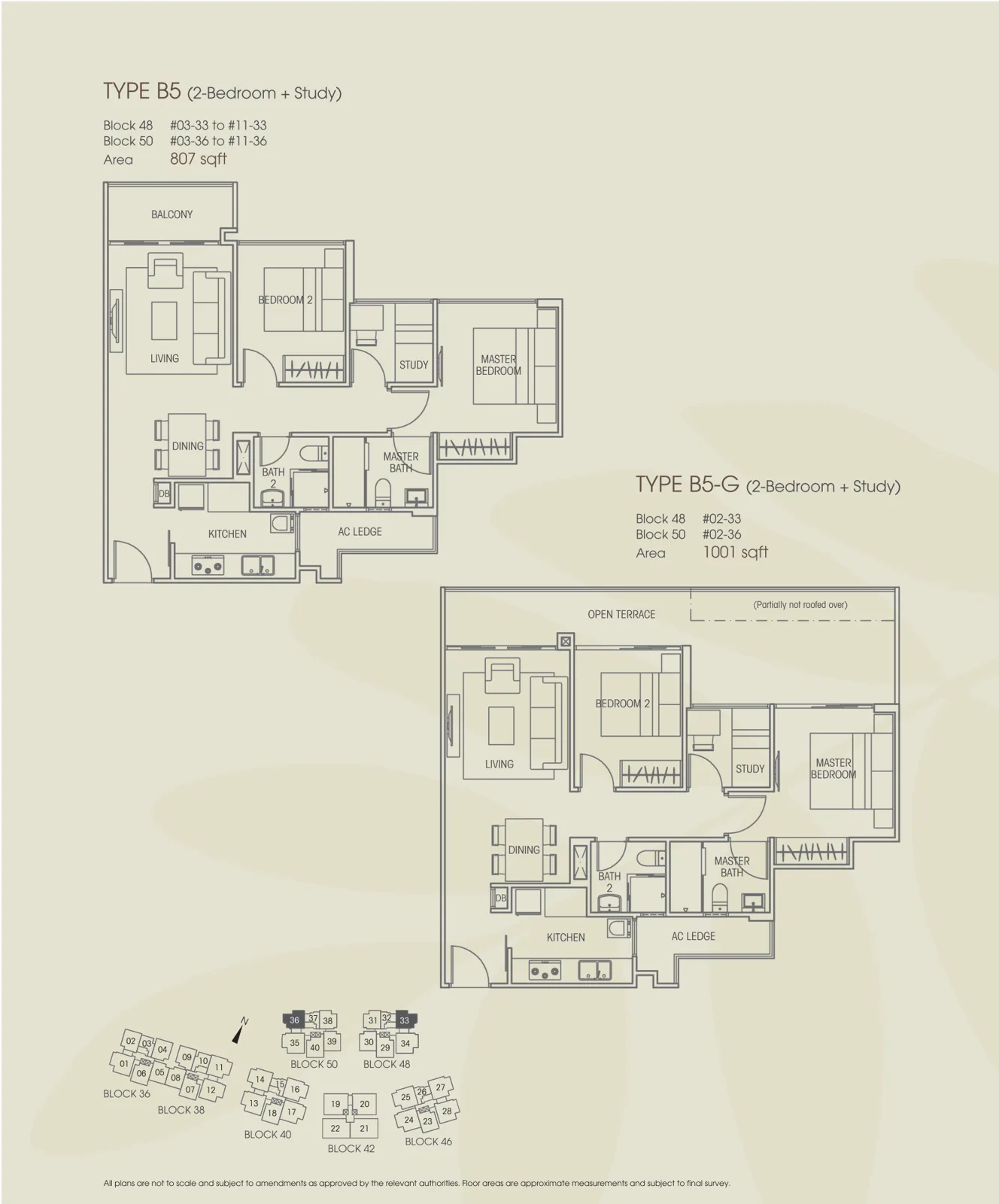 Vacanza @ East floor plan, type B5: 2-Bedroom + Study, 807 sq ft