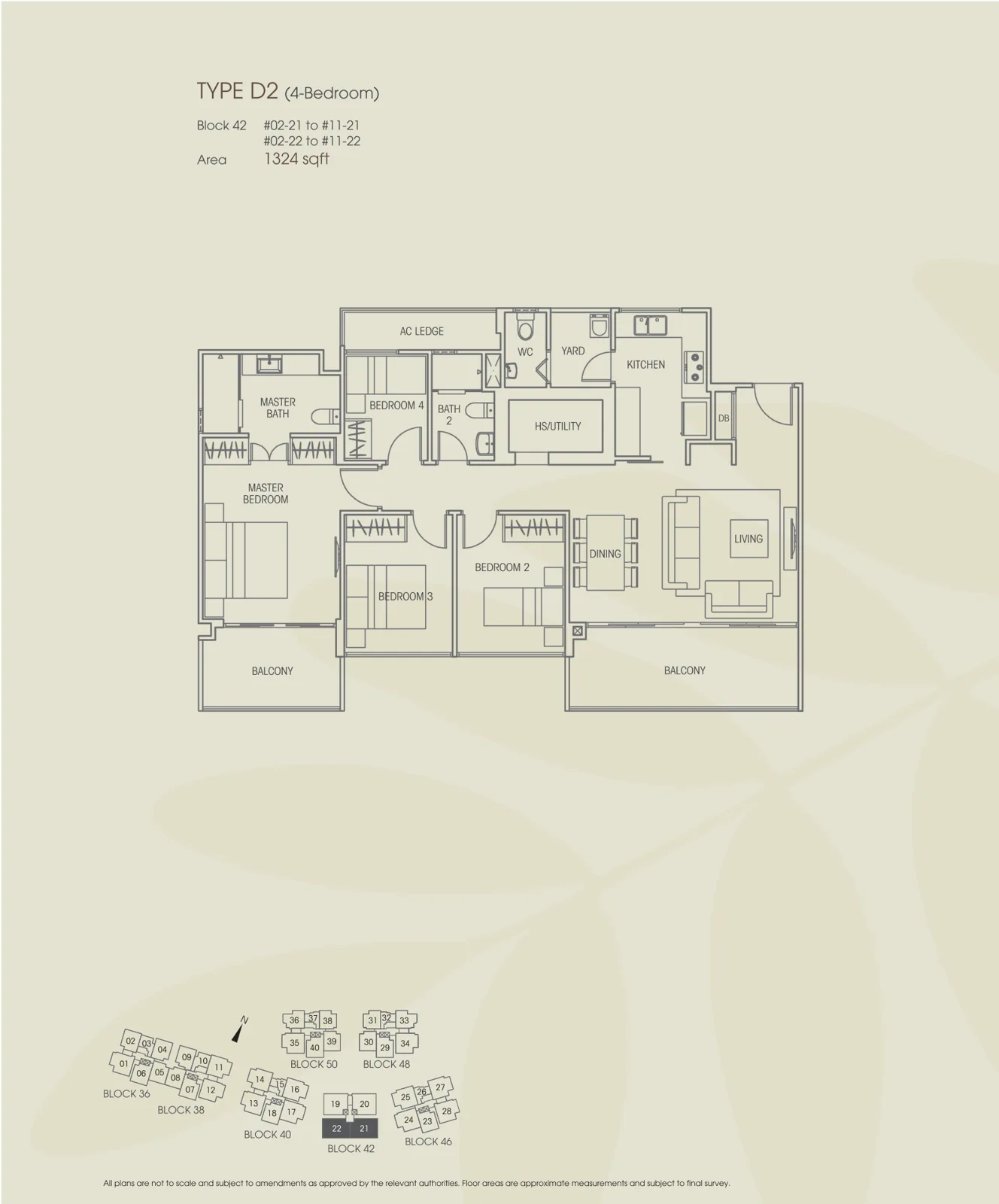 Vacanza @ East floor plan, type D2: 4-Bedroom, 1,324 sq ft