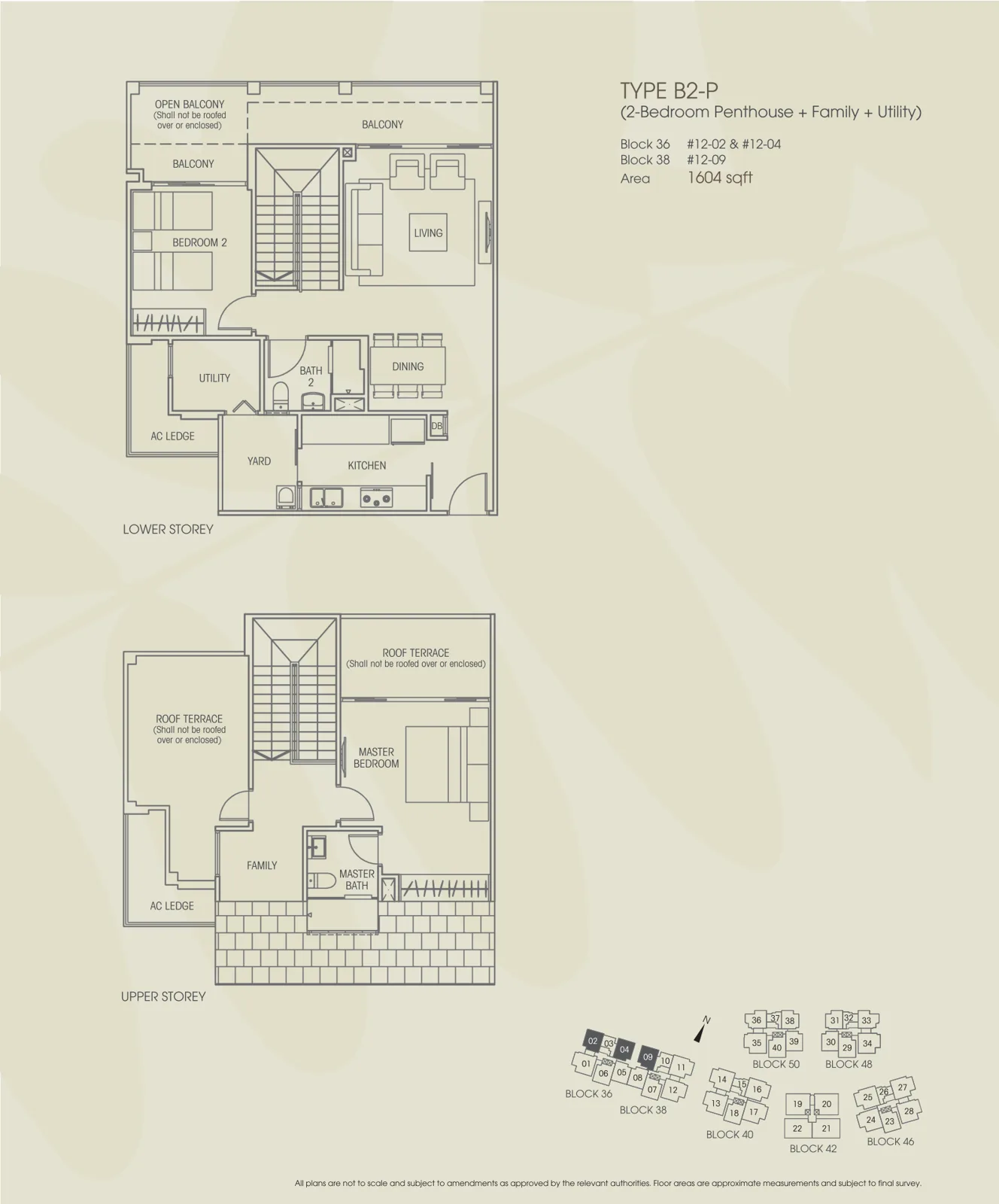 Vacanza @ East floor plan, type B2-P: Penthouse (2-Bedroom + Family), 1,604 sq ft
