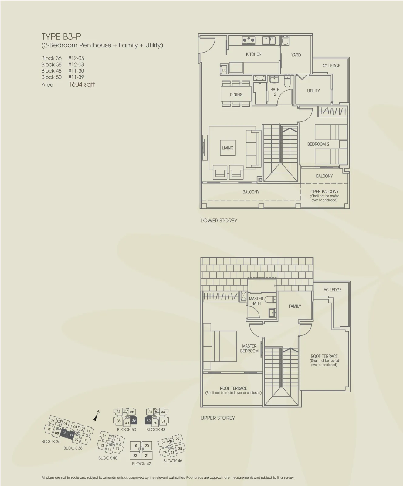 Vacanza @ East floor plan, type B3-P: Penthouse (2-Bedroom + Family), 1,604 sq ft