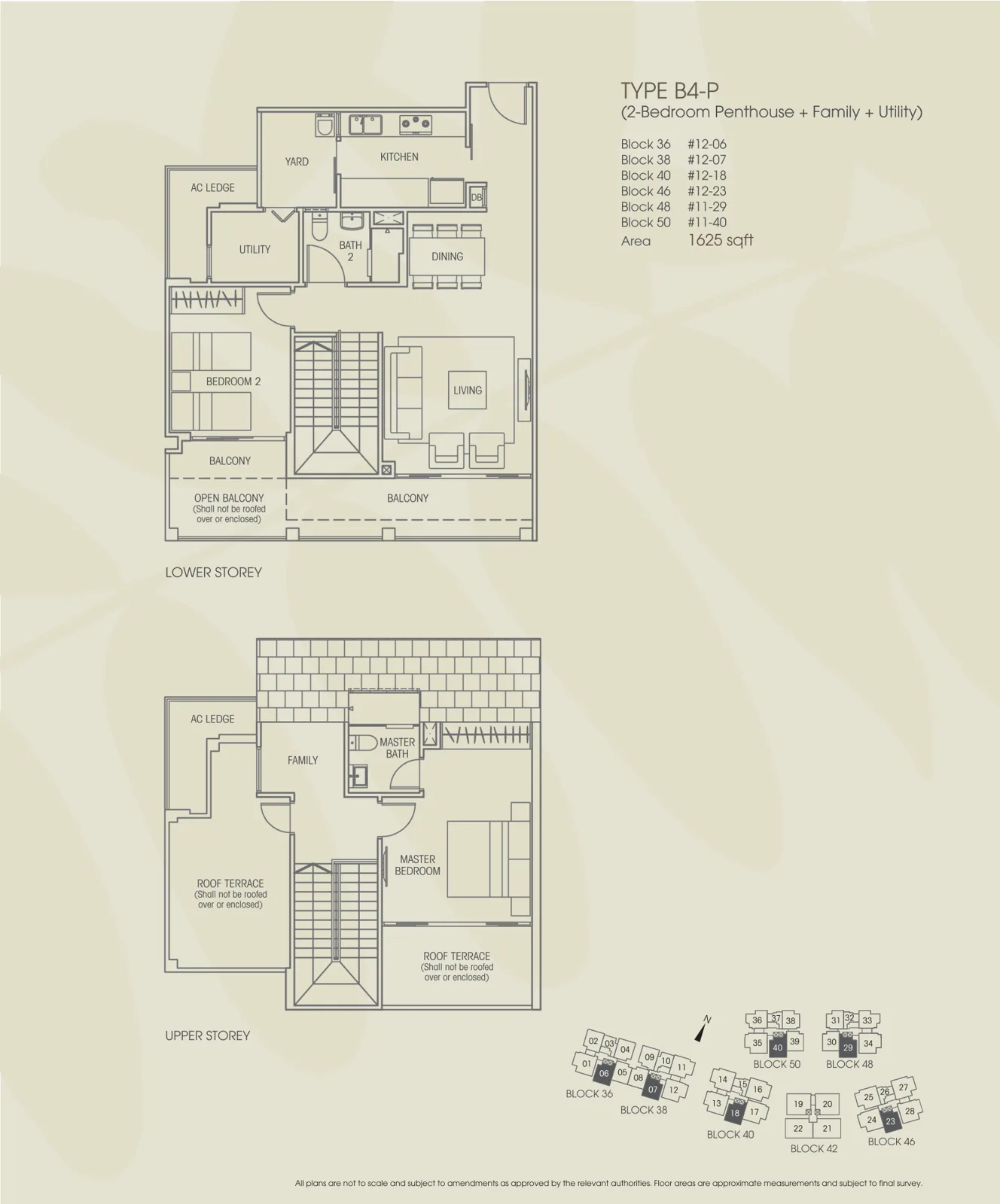 Vacanza @ East floor plan, type B4-P: Penthouse (2-Bedroom + Family), 1,625 sq ft