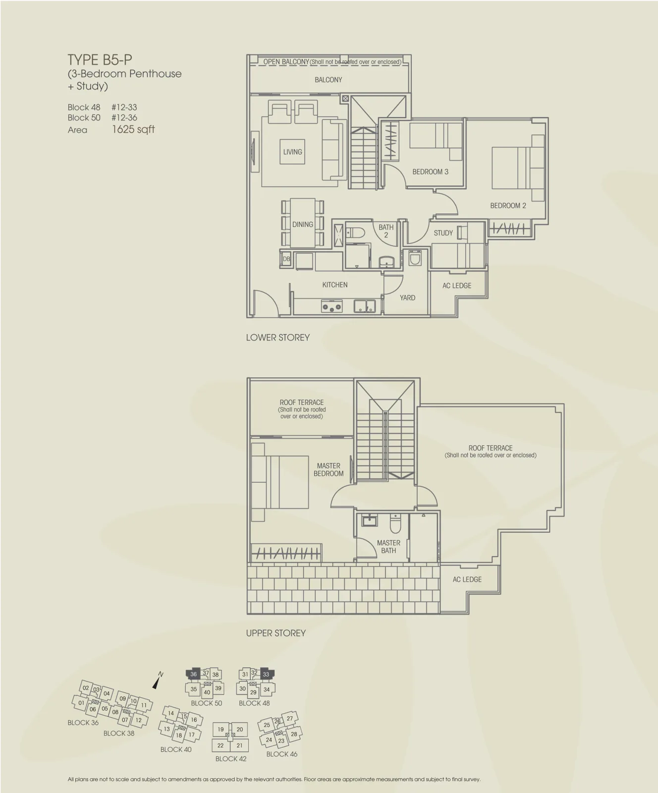 Vacanza @ East floor plan, type B5-P: Penthouse (3-Bedroom), 1,625 sq ft
