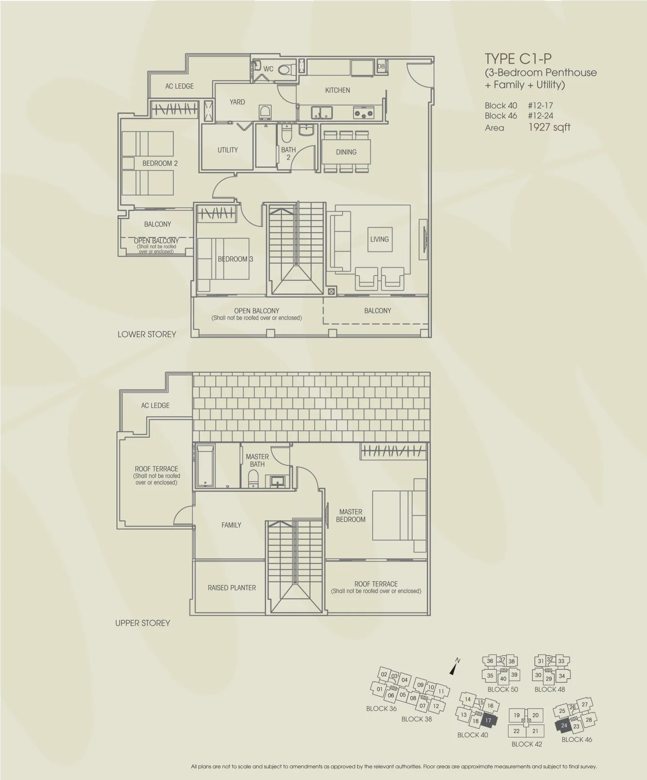 Vacanza @ East floor plan, type C1-P: Penthouse (3-Bedroom), 1,927 sq ft
