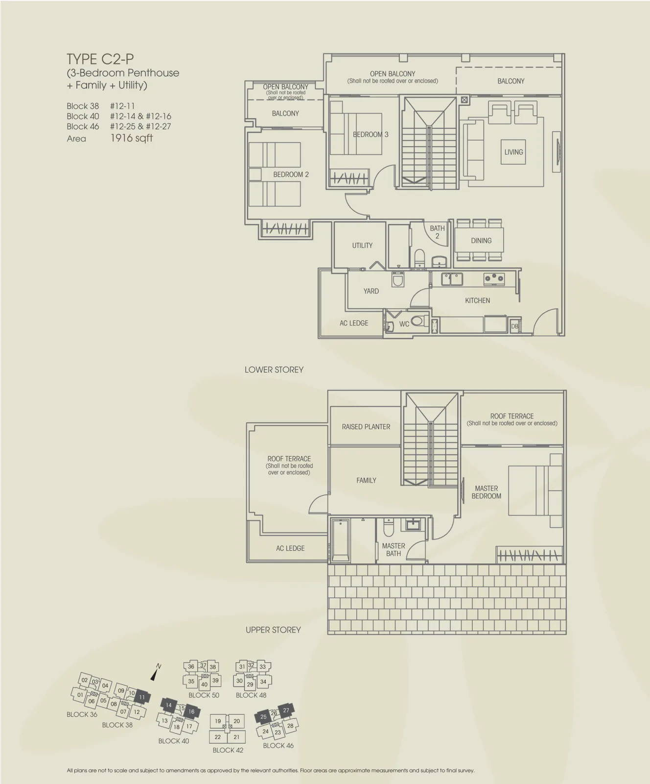 Vacanza @ East floor plan, type C2-P: Penthouse (3-Bedroom), 1,916 sq ft