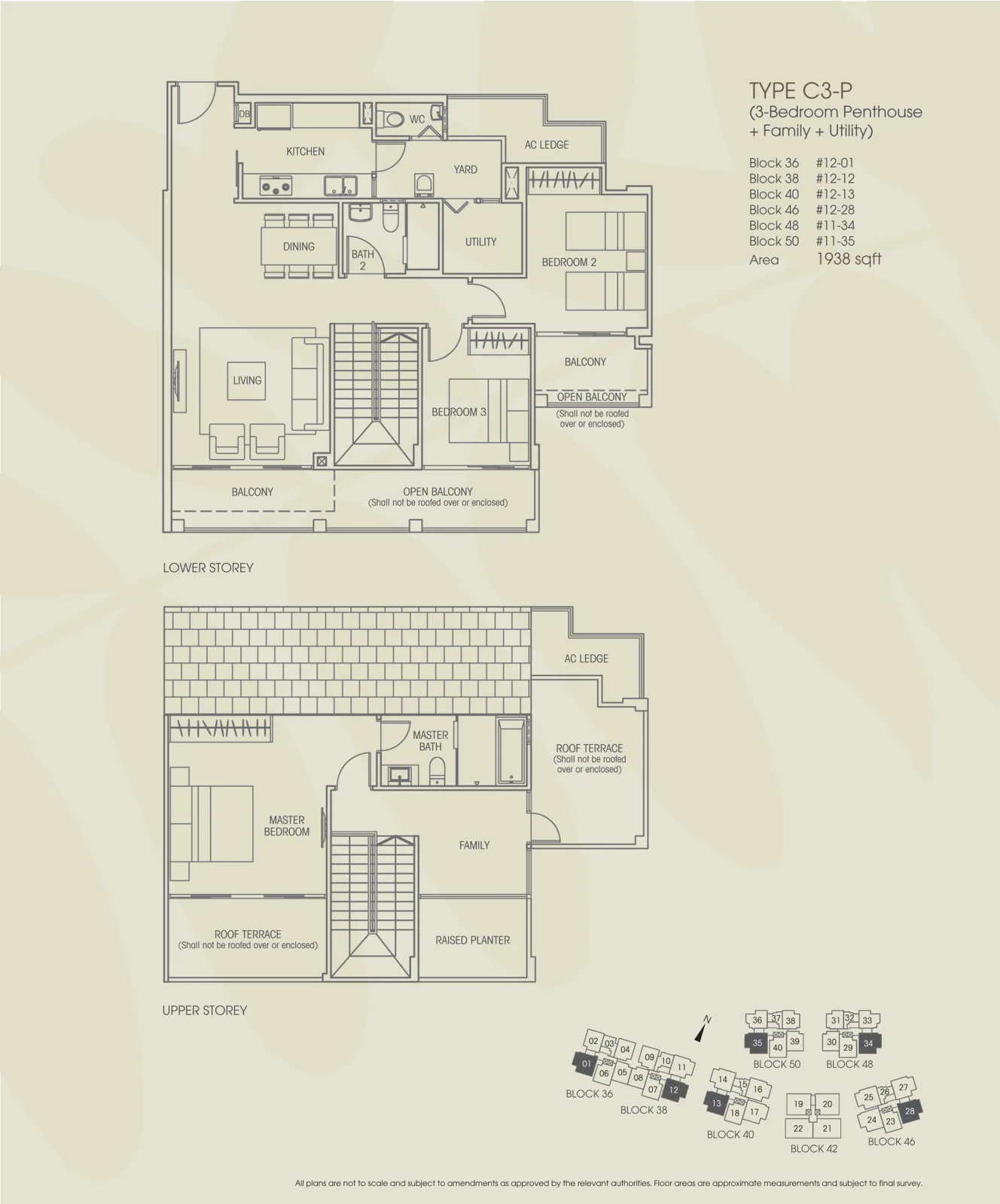 Vacanza @ East floor plan, type C3-P: Penthouse (3-Bedroom), 1,938 sq ft