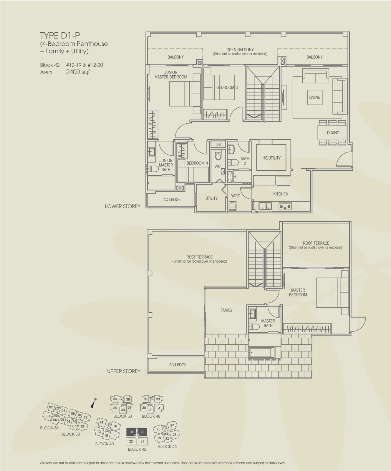 Vacanza @ East floor plan, type D1-P: Penthouse (4-Bedroom + Family), 2,400 sq ft