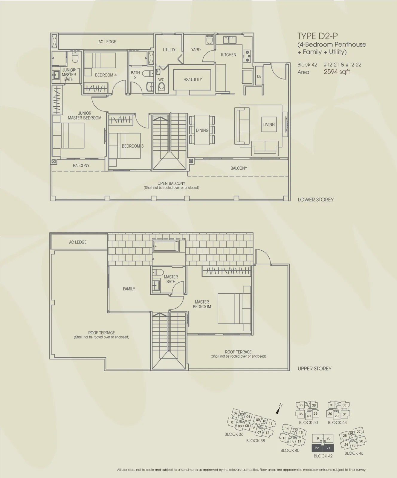 Vacanza @ East floor plan, type D2-P: Penthouse (4-Bedroom + Family), 2,594 sq ft