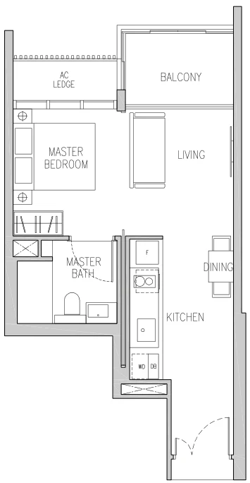 Van Holland floor plan, type A1: 1-Bedroom, 495 sq ft