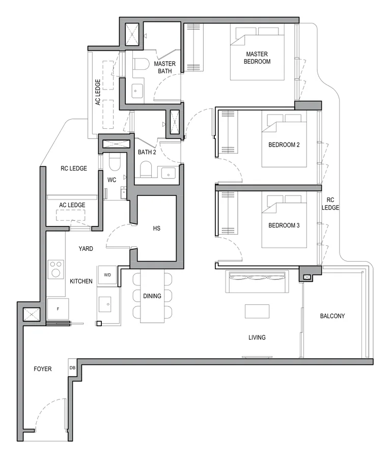 Vela Bay floor plan, type 3BR P (B): 3-Bedroom Premium, 1,033 sq ft