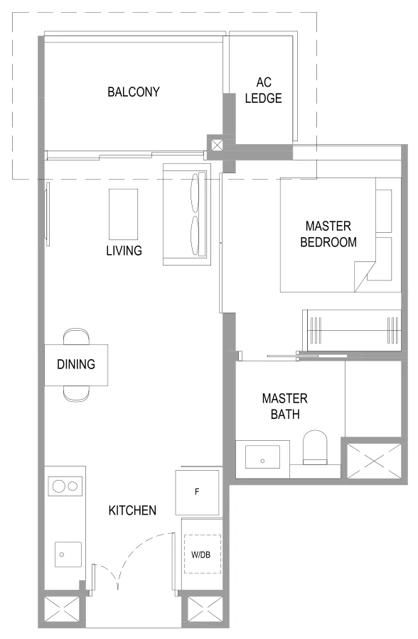 Verdale floor plan, type A1: 1-Bedroom, 463 sq ft