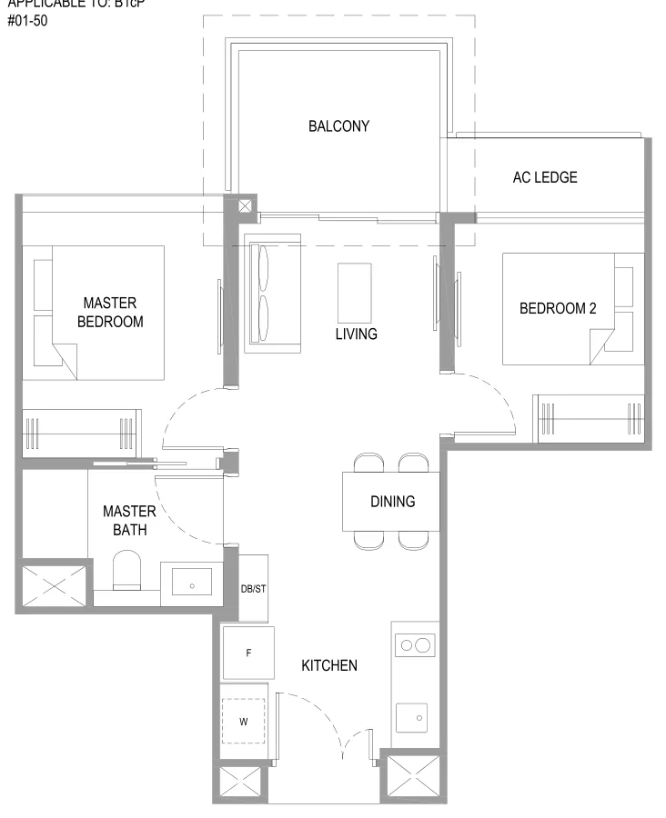 Verdale floor plan, type B1c: 2-Bedroom, 614 sq ft