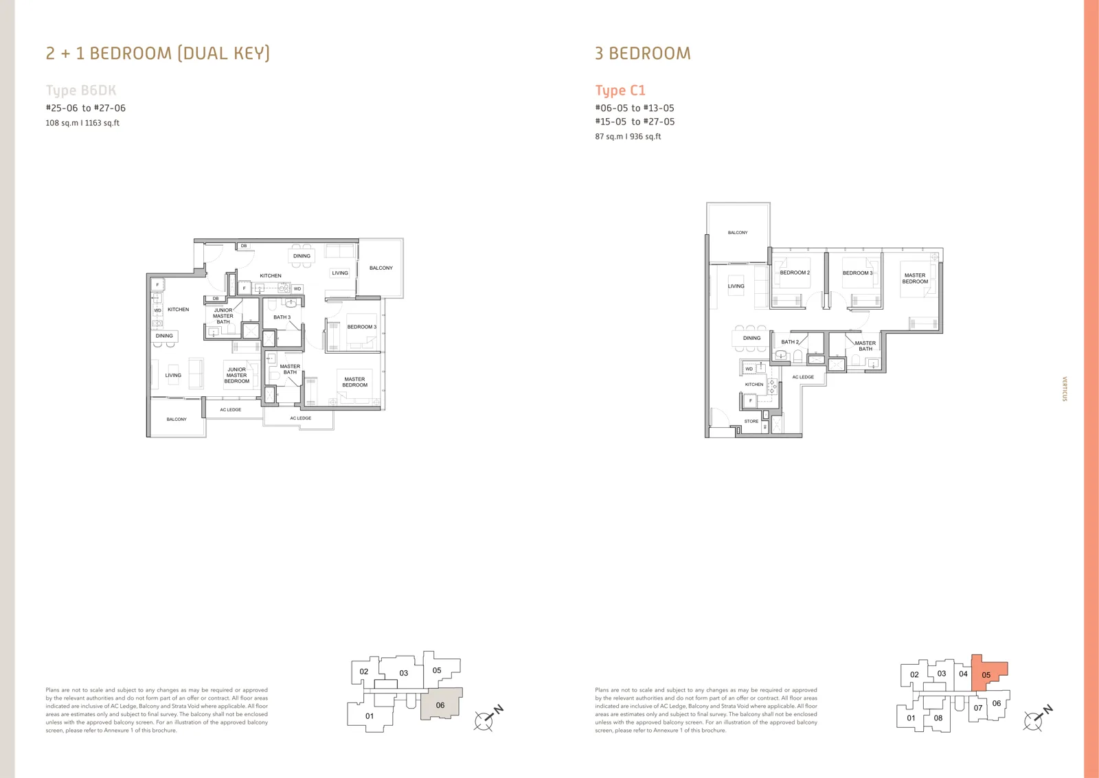 Verticus floor plan, type C1: 3-Bedroom, 936 sq ft