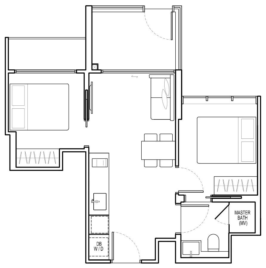 View at Kismis floor plan, type A1-G: 2 Bedroom, 517 sq ft