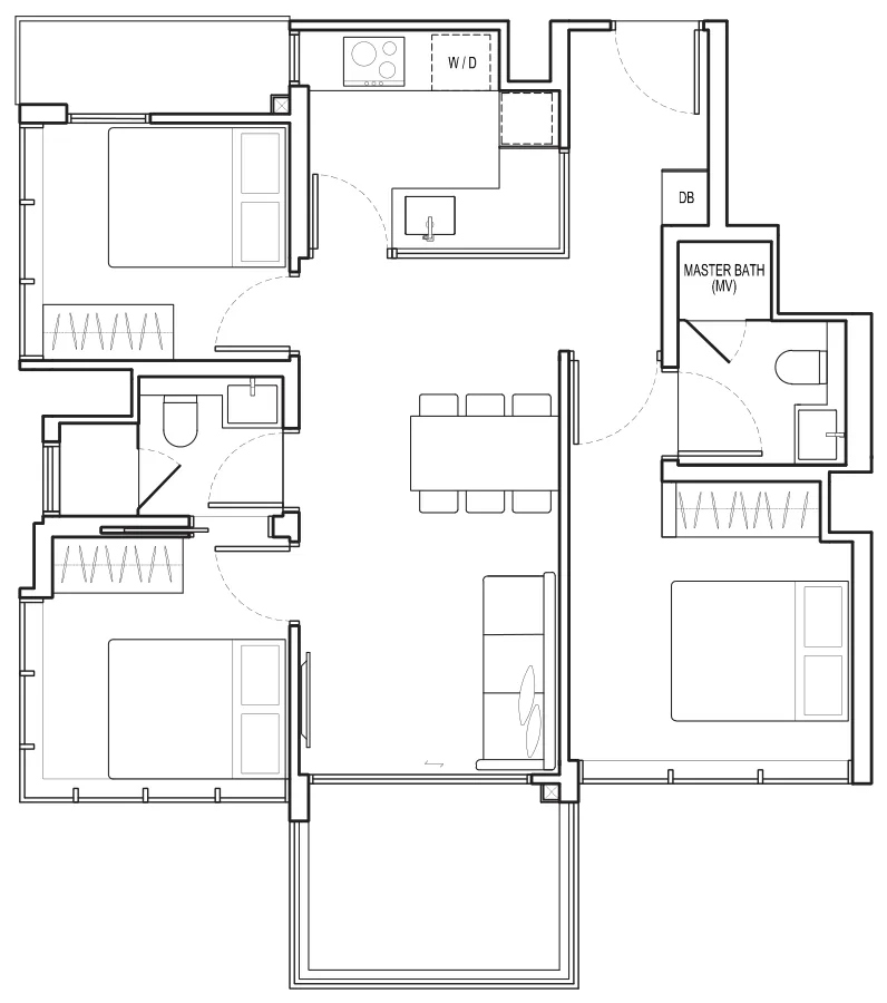 View at Kismis floor plan, type D1: 3 Bedroom, 807 sq ft