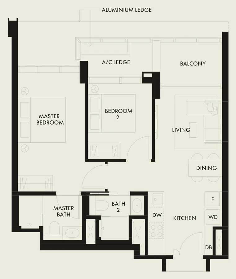 W Residences Marina View - Singapore floor plan, type B1: 2-Bedroom, 710 sq ft