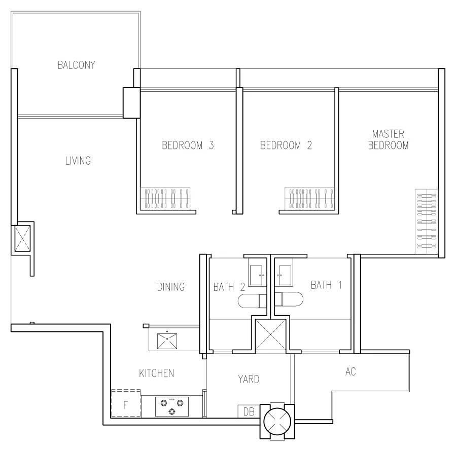 Wandervale floor plan, type A1: 3 Bedroom, 958 sq ft