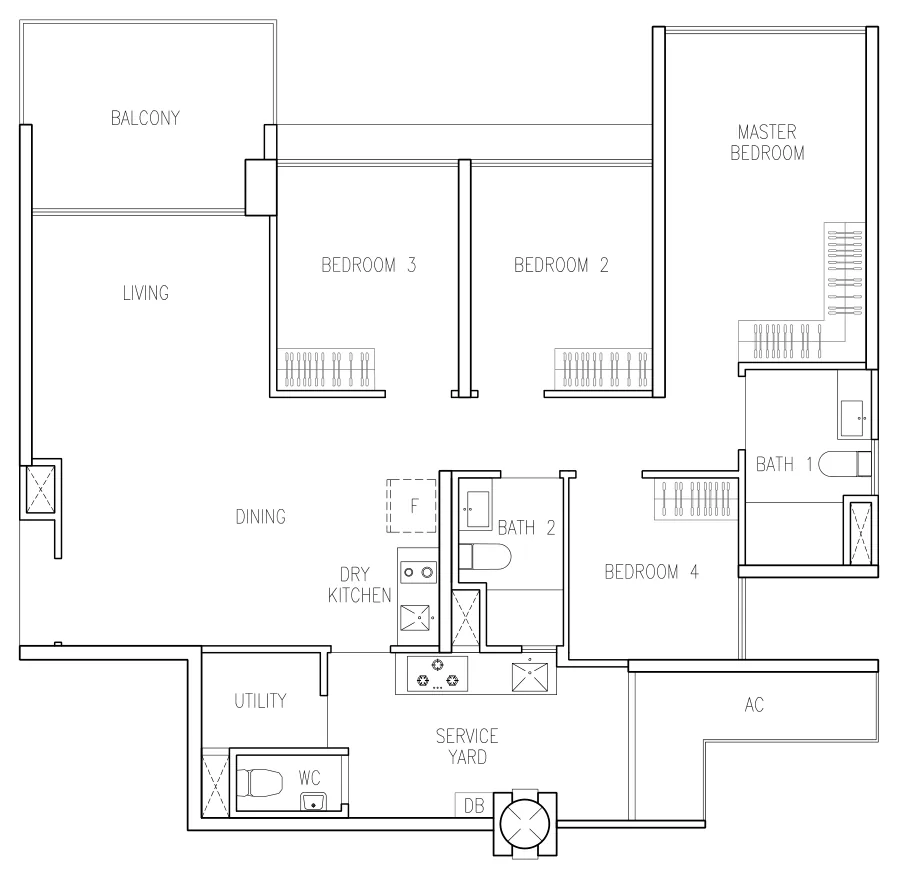Wandervale floor plan, type C1: 4 Bedroom, 1,249 sq ft