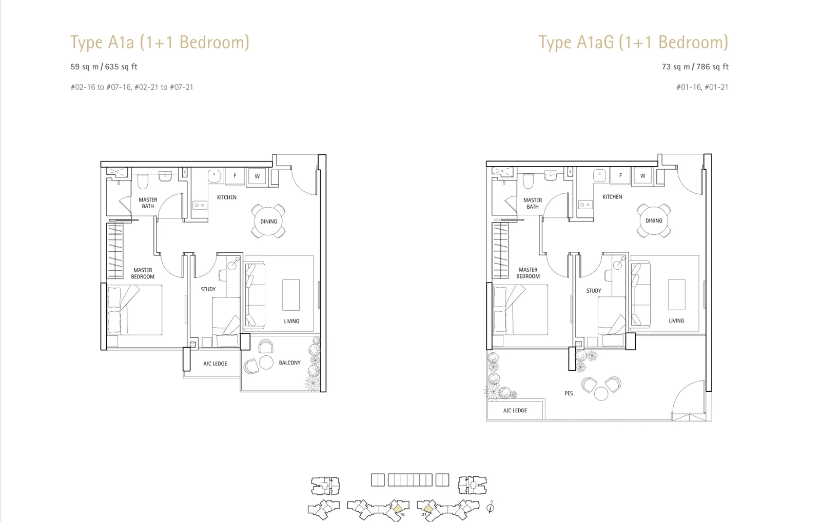 Waterbank @ Dakota floor plan, type A1a: 1-Bedroom + Study, 635 sq ft