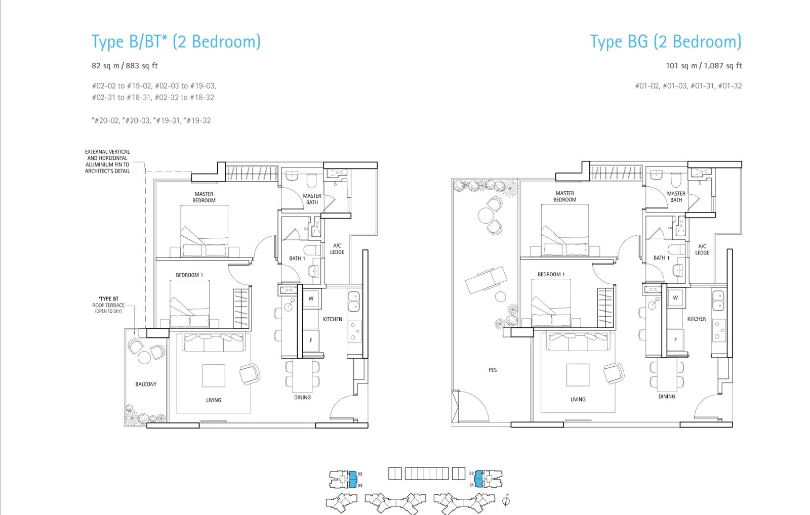 Waterbank @ Dakota floor plan, type B: 2-Bedroom, 883 sq ft