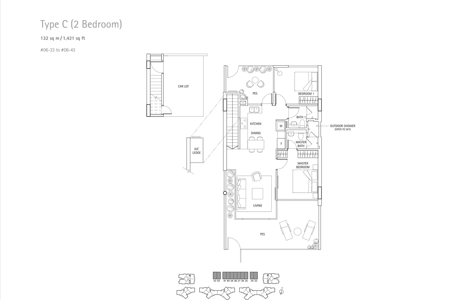 Waterbank @ Dakota floor plan, type C: 2-Bedroom (Block 86 cabana), 1,421 sq ft