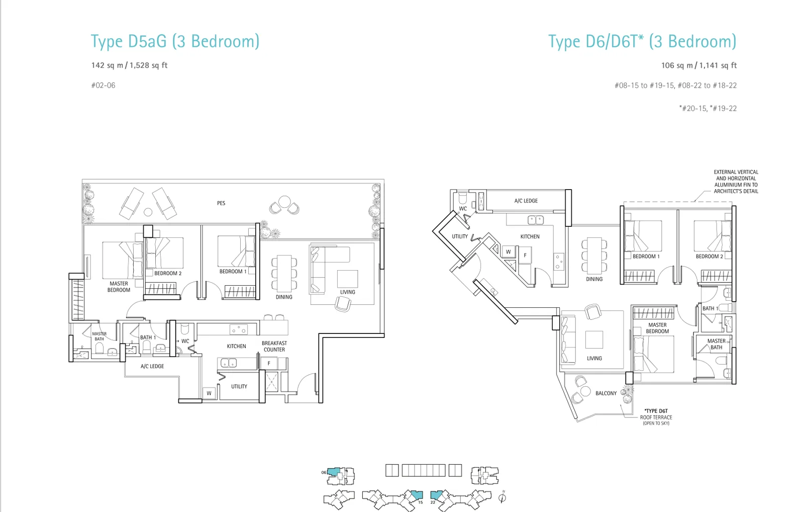 Waterbank @ Dakota floor plan, type D6: 3-Bedroom, 1,141 sq ft