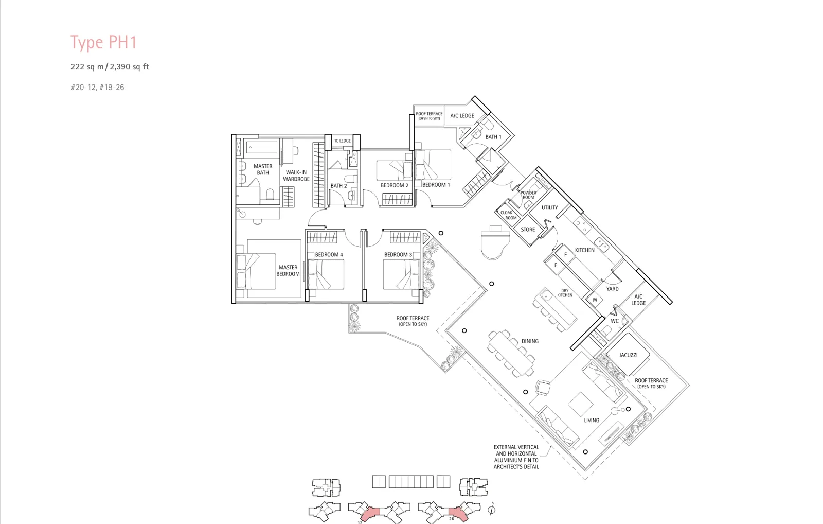 Waterbank @ Dakota floor plan, type PH1: Penthouse (5-Bedroom), 2,390 sq ft