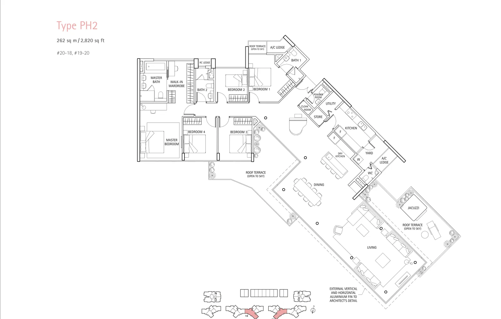 Waterbank @ Dakota floor plan, type PH2: Penthouse (5-Bedroom), 2,820 sq ft