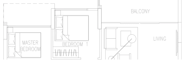 Watercolours floor plan, type A1b: 2-Bedroom, 743 sq ft