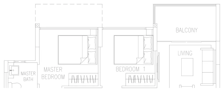 Watercolours floor plan, type B1b: 3-Bedroom Compact, 915 sq ft