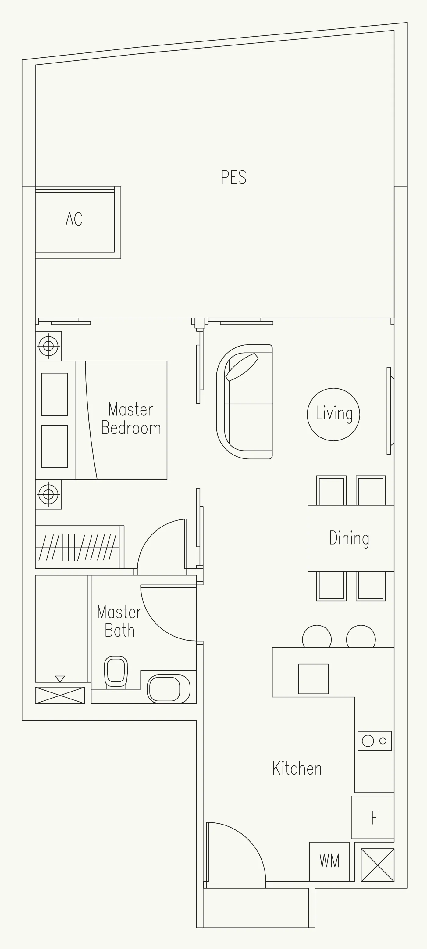 Waterscape at Cavenagh floor plan, type A-G: 1-Bedroom, 710 sq ft