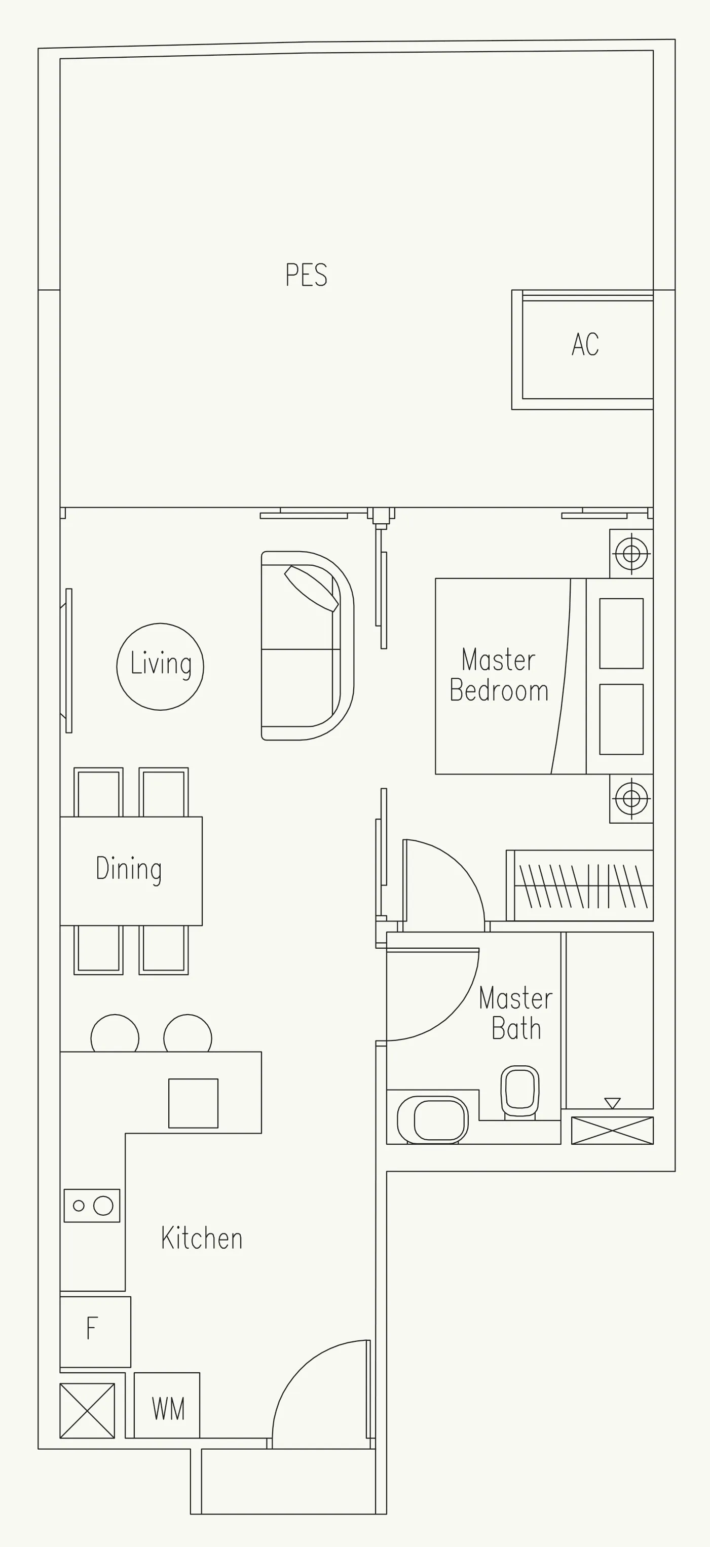 Waterscape at Cavenagh floor plan, type A-G1: 1-Bedroom, 721 sq ft