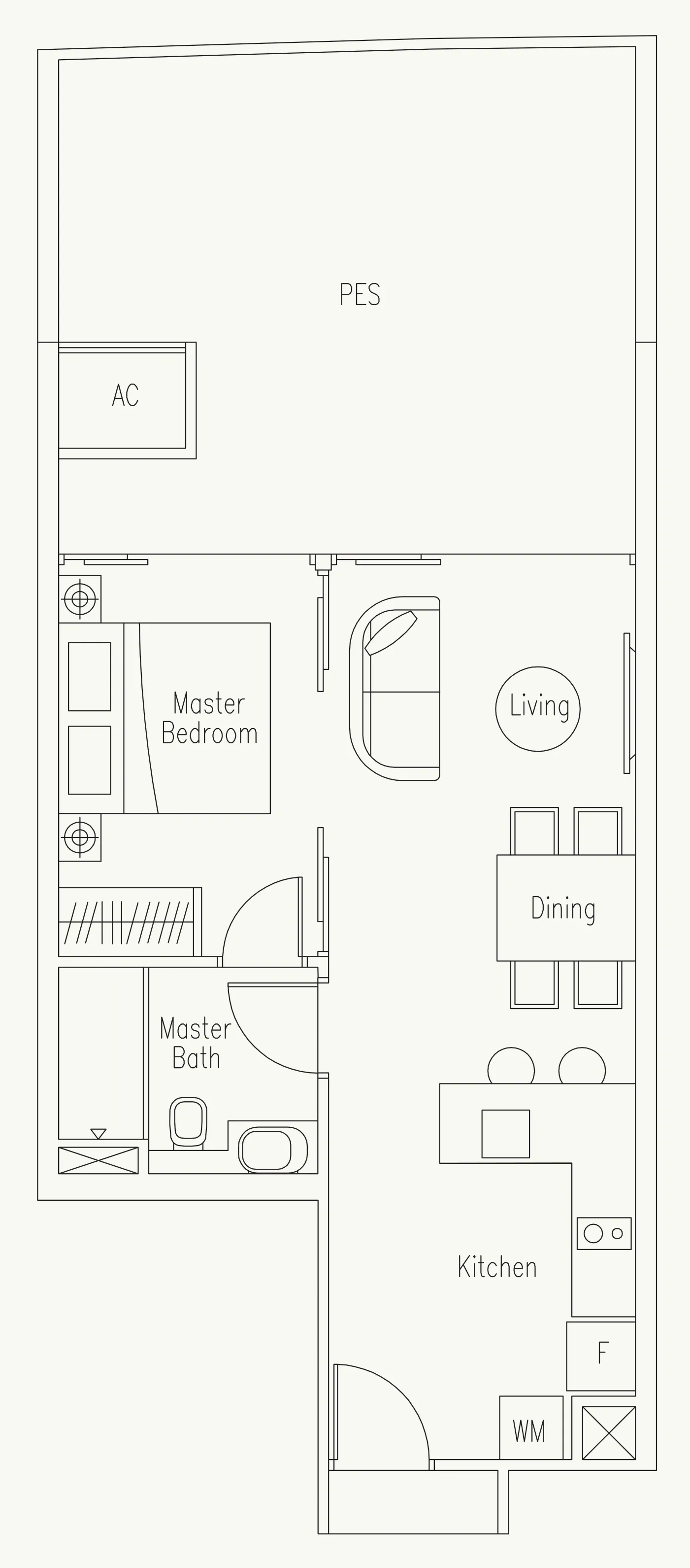 Waterscape at Cavenagh floor plan, type A-G2: 1-Bedroom, 754 sq ft