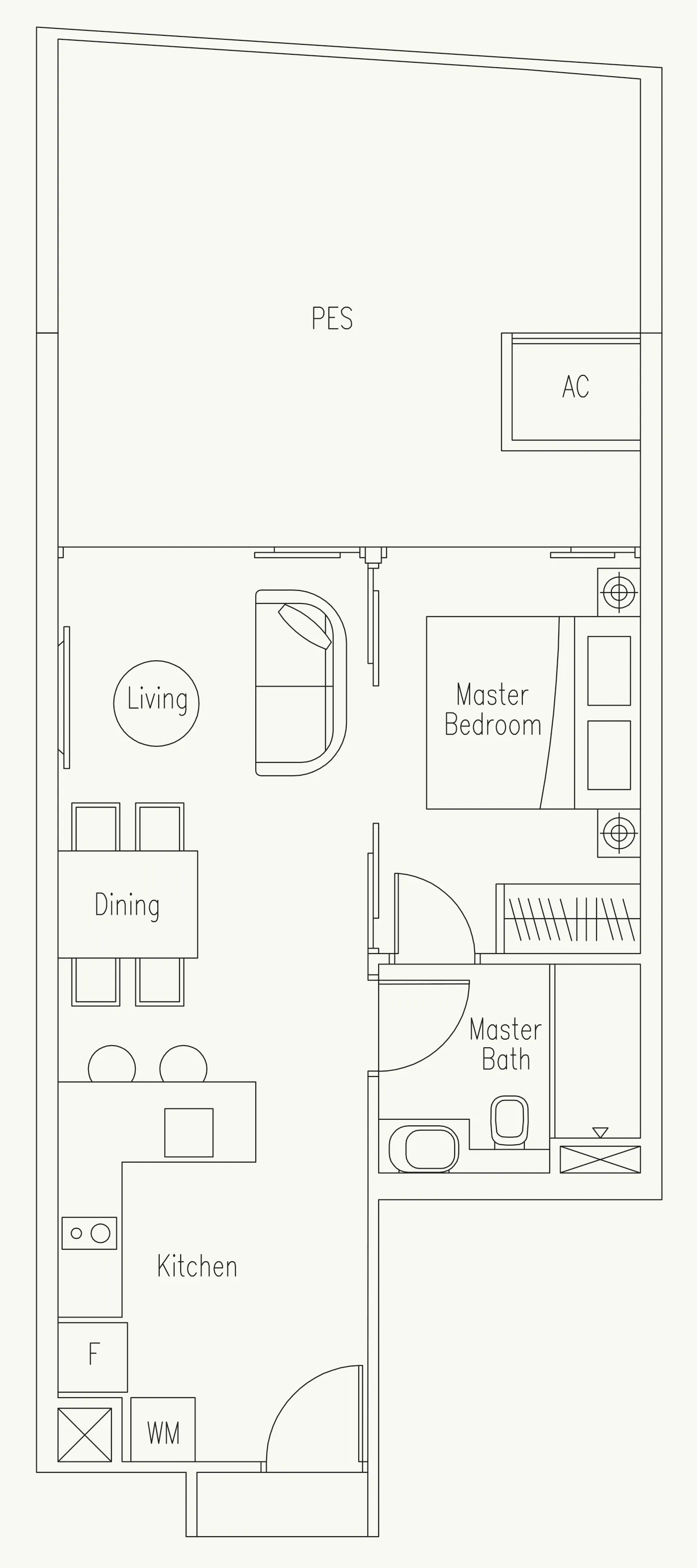 Waterscape at Cavenagh floor plan, type A-G3: 1-Bedroom, 743 sq ft