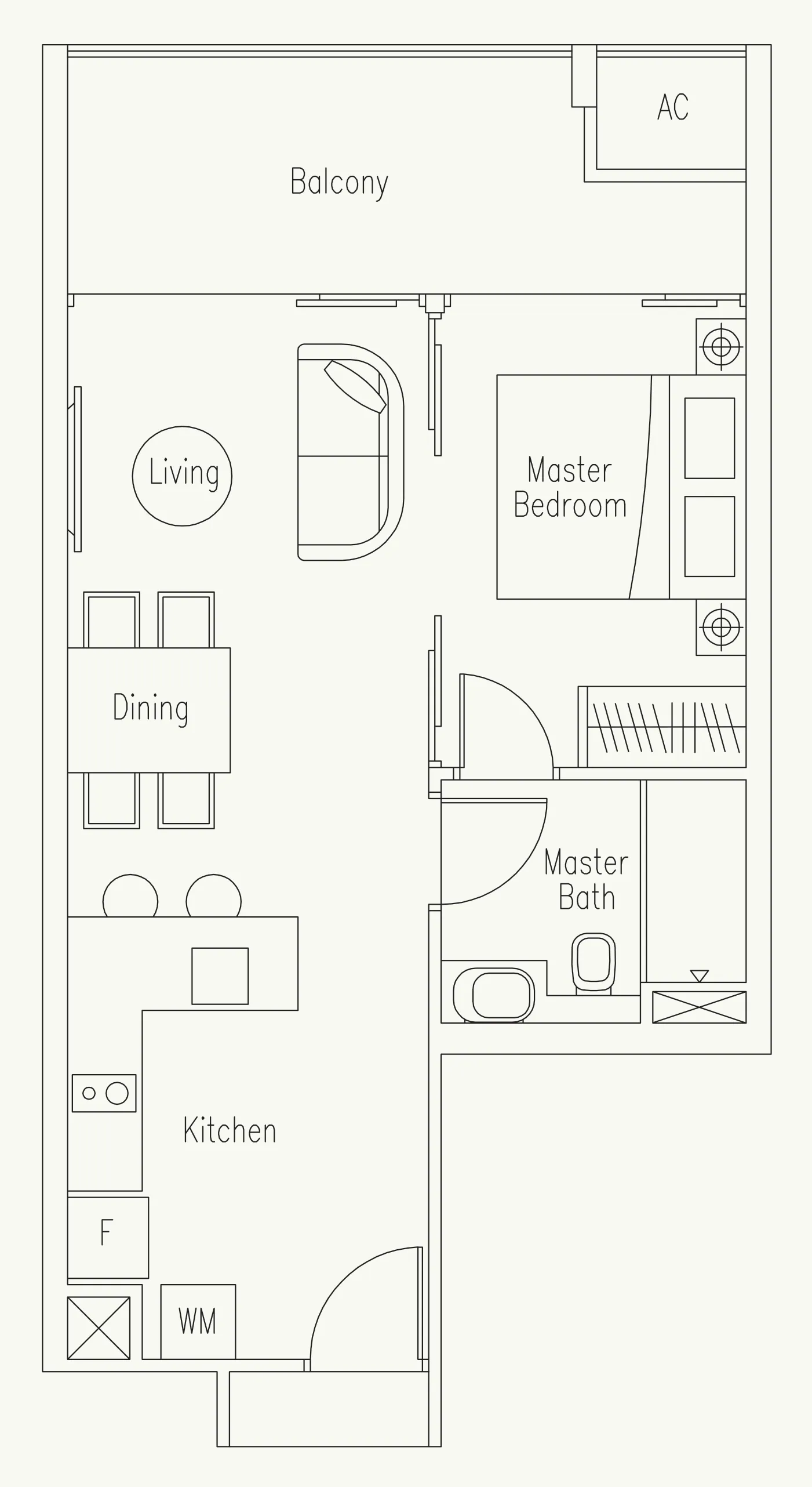 Waterscape at Cavenagh floor plan, type A: 1-Bedroom, 581 sq ft