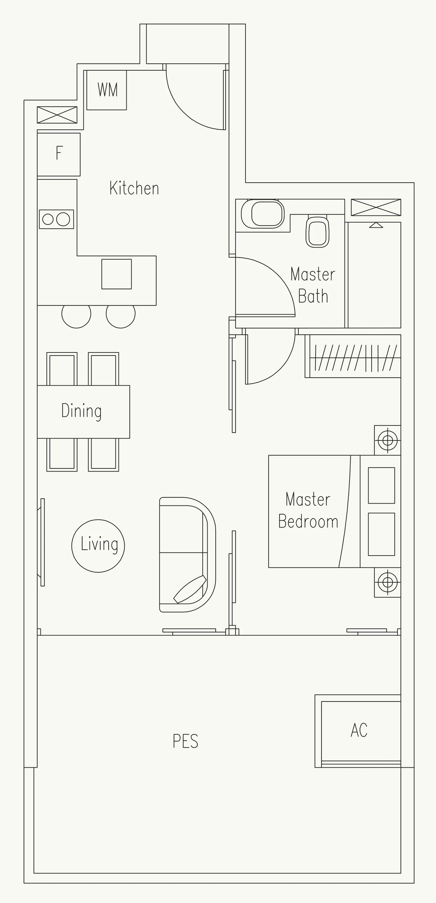 Waterscape at Cavenagh floor plan, type A1-G: 1-Bedroom, 700 sq ft
