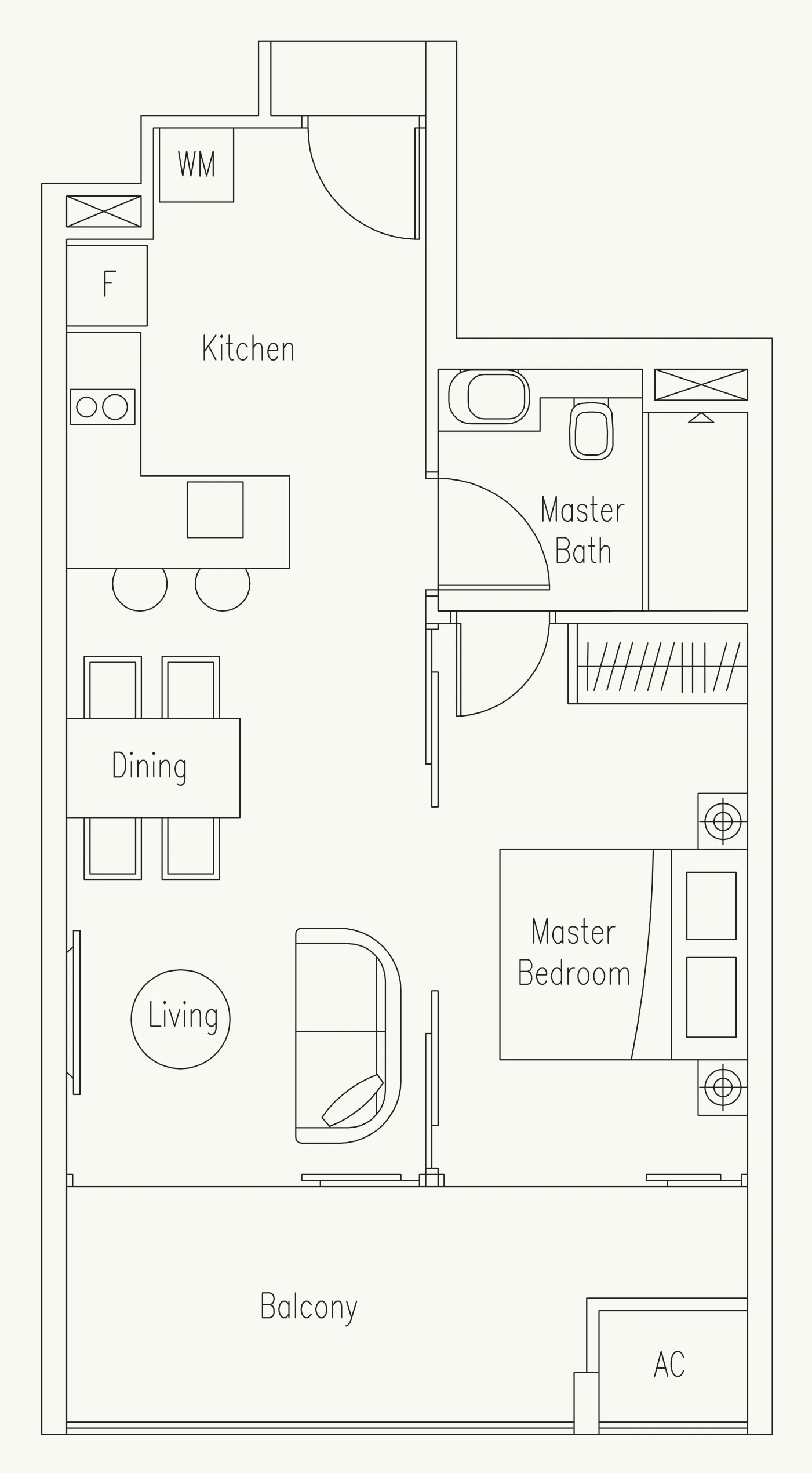 Waterscape at Cavenagh floor plan, type A1: 1-Bedroom, 592 sq ft