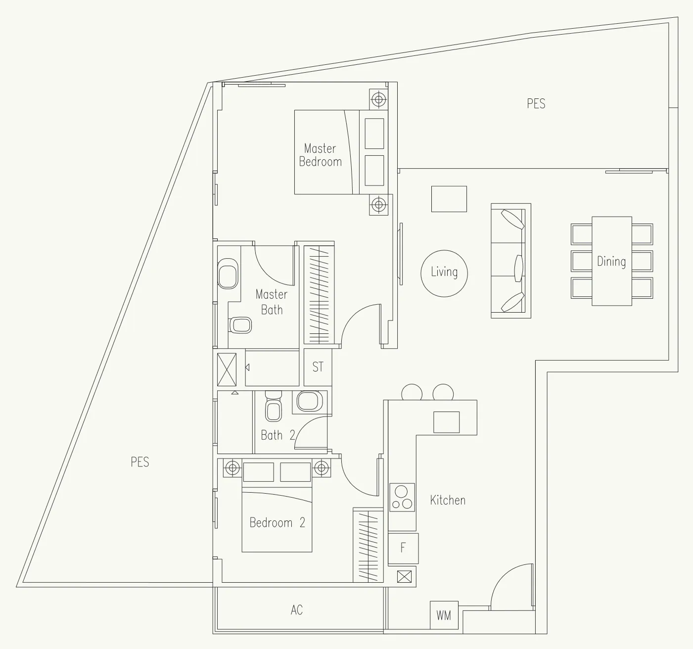 Waterscape at Cavenagh floor plan, type B-G: 2-Bedroom, 1,389 sq ft