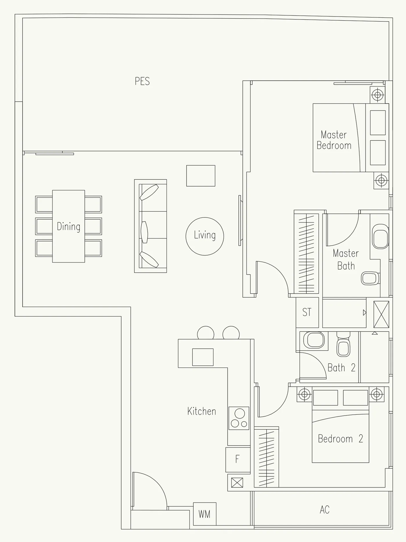 Waterscape at Cavenagh floor plan, type B-G1: 2-Bedroom, 1,249 sq ft