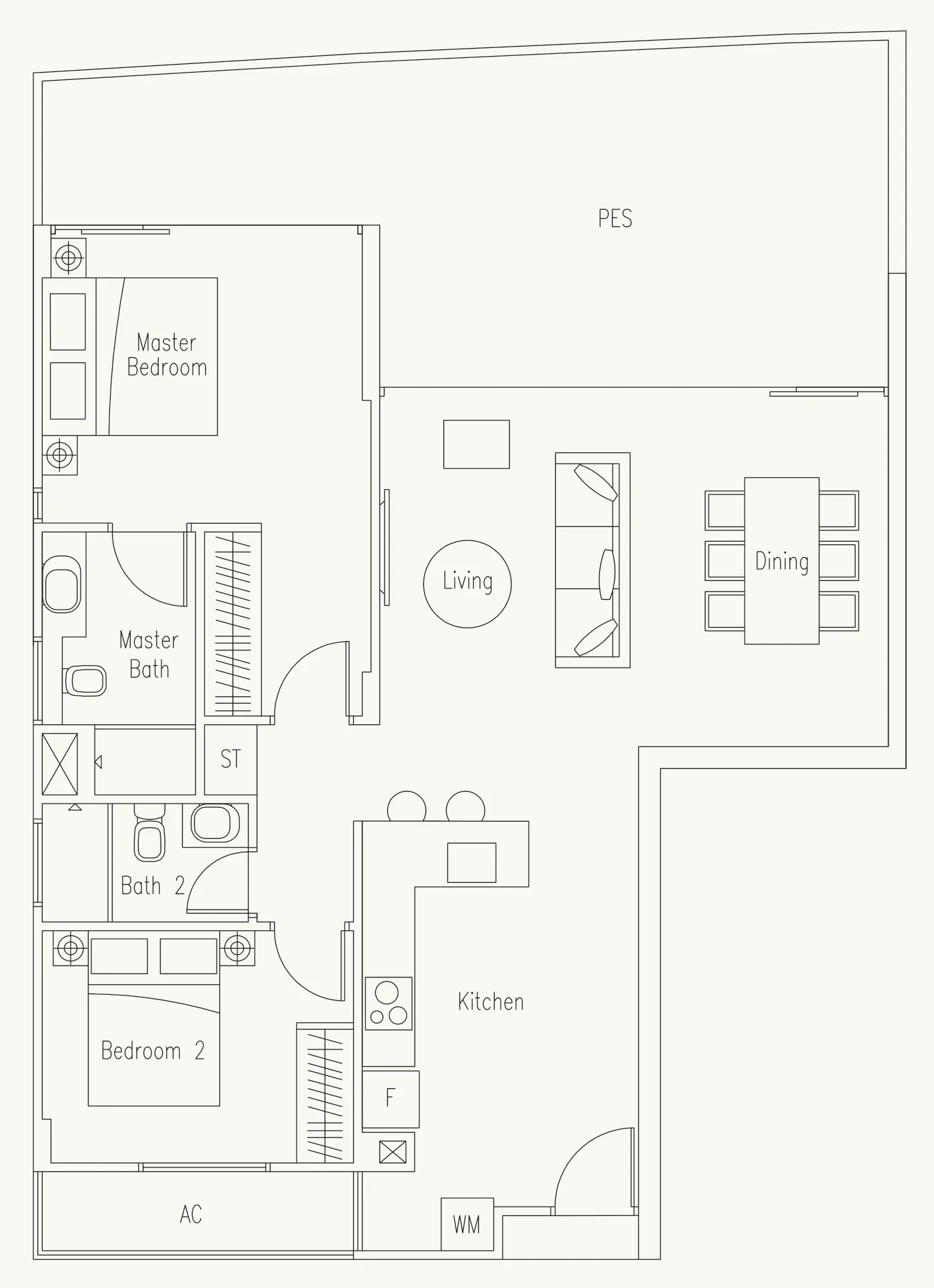 Waterscape at Cavenagh floor plan, type B1-G: 2-Bedroom, 1,281 sq ft