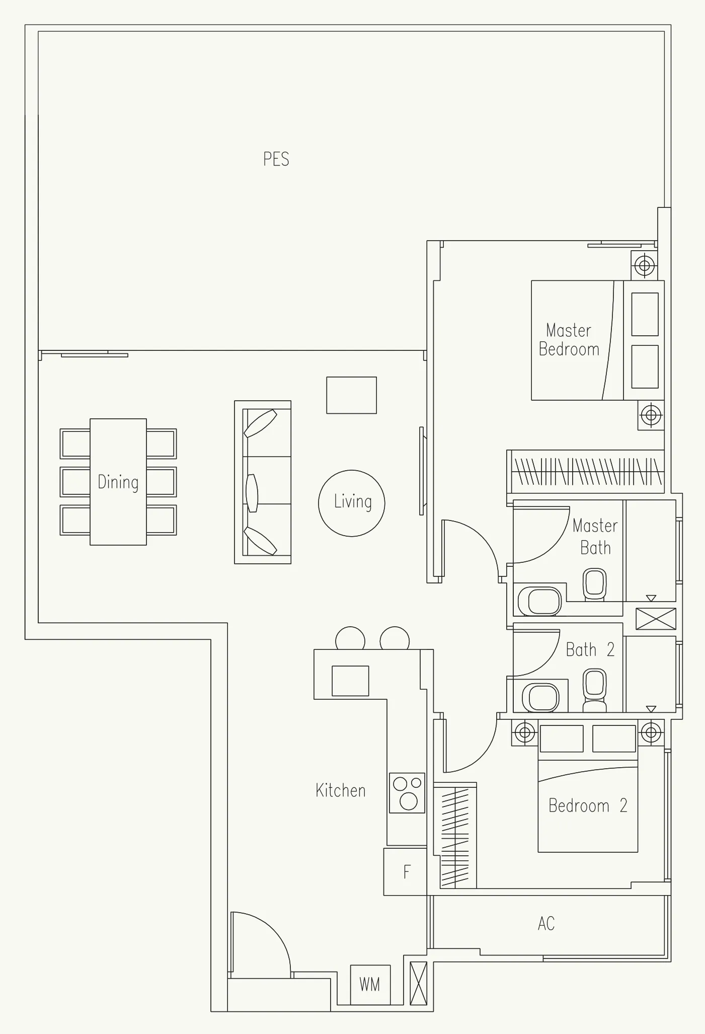 Waterscape at Cavenagh floor plan, type B2-G: 2-Bedroom, 1,324 sq ft