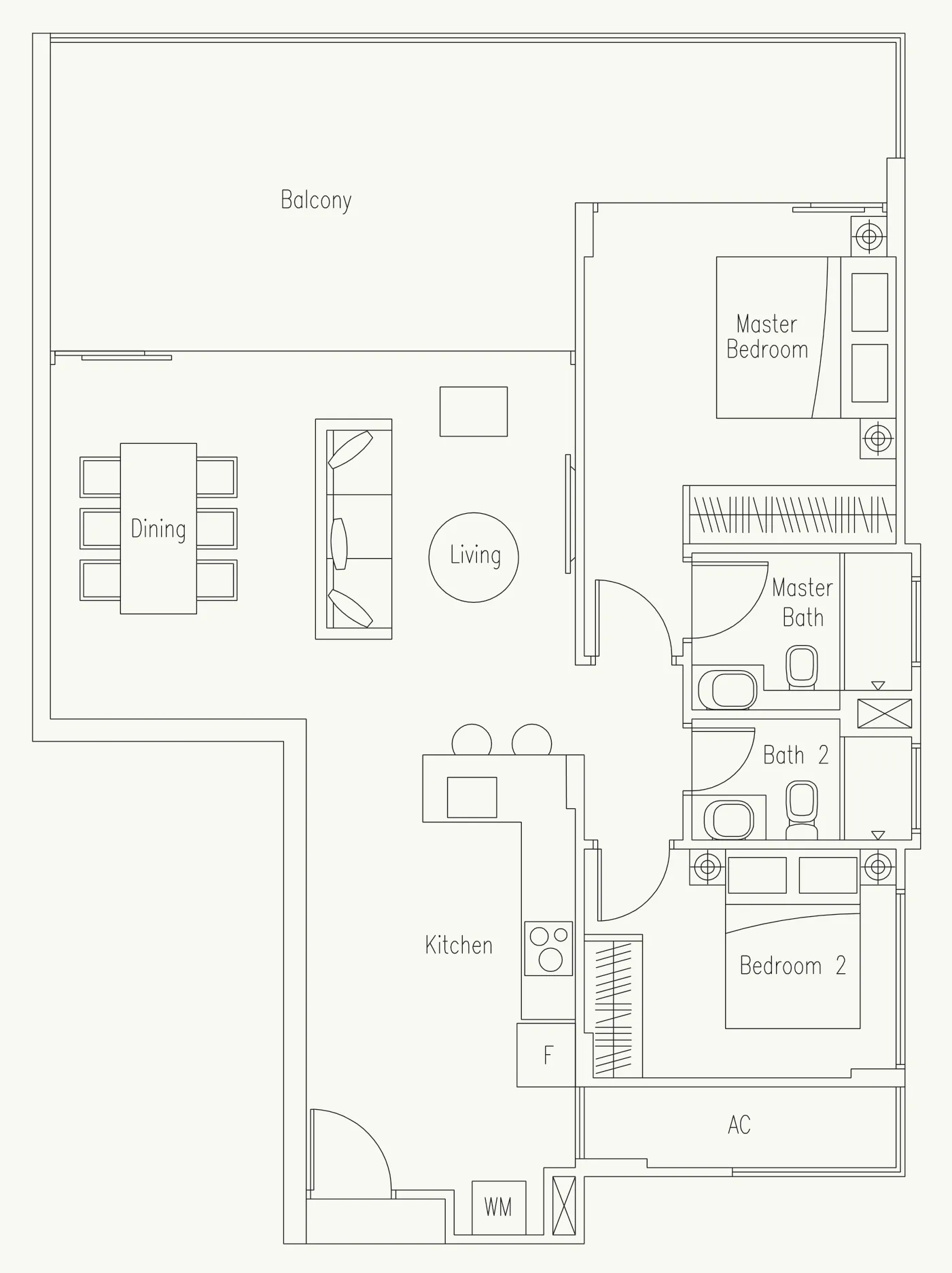 Waterscape at Cavenagh floor plan, type B2: 2-Bedroom, 1,184 sq ft