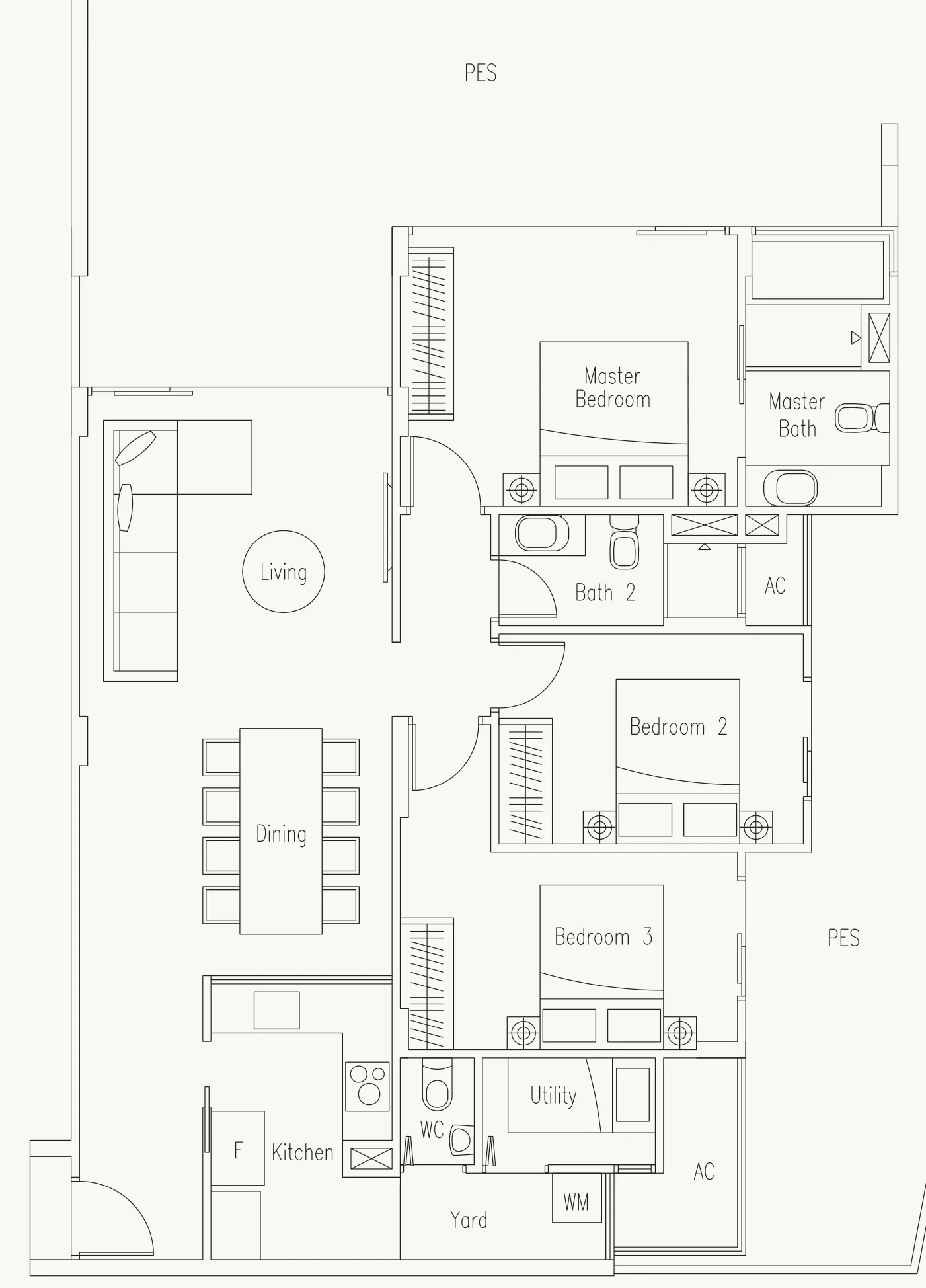 Waterscape at Cavenagh floor plan, type C3-G: 3-Bedroom + Utility, 1,830 sq ft
