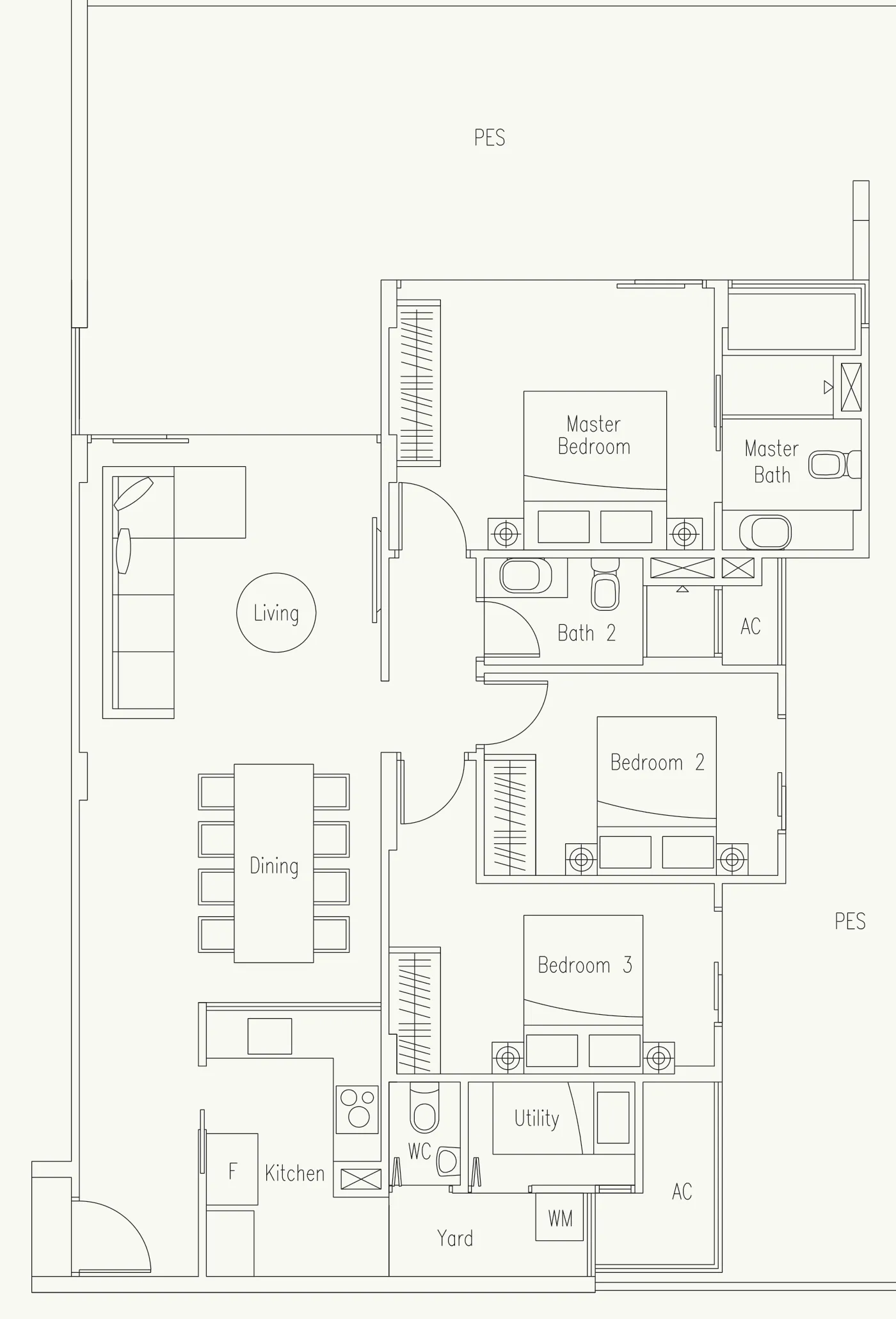 Waterscape at Cavenagh floor plan, type C3-G1: 3-Bedroom + Utility, 1,948 sq ft