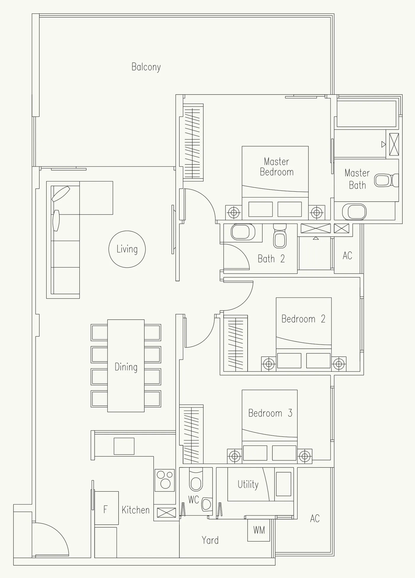 Waterscape at Cavenagh floor plan, type C3: 3-Bedroom + Utility, 1,399 sq ft