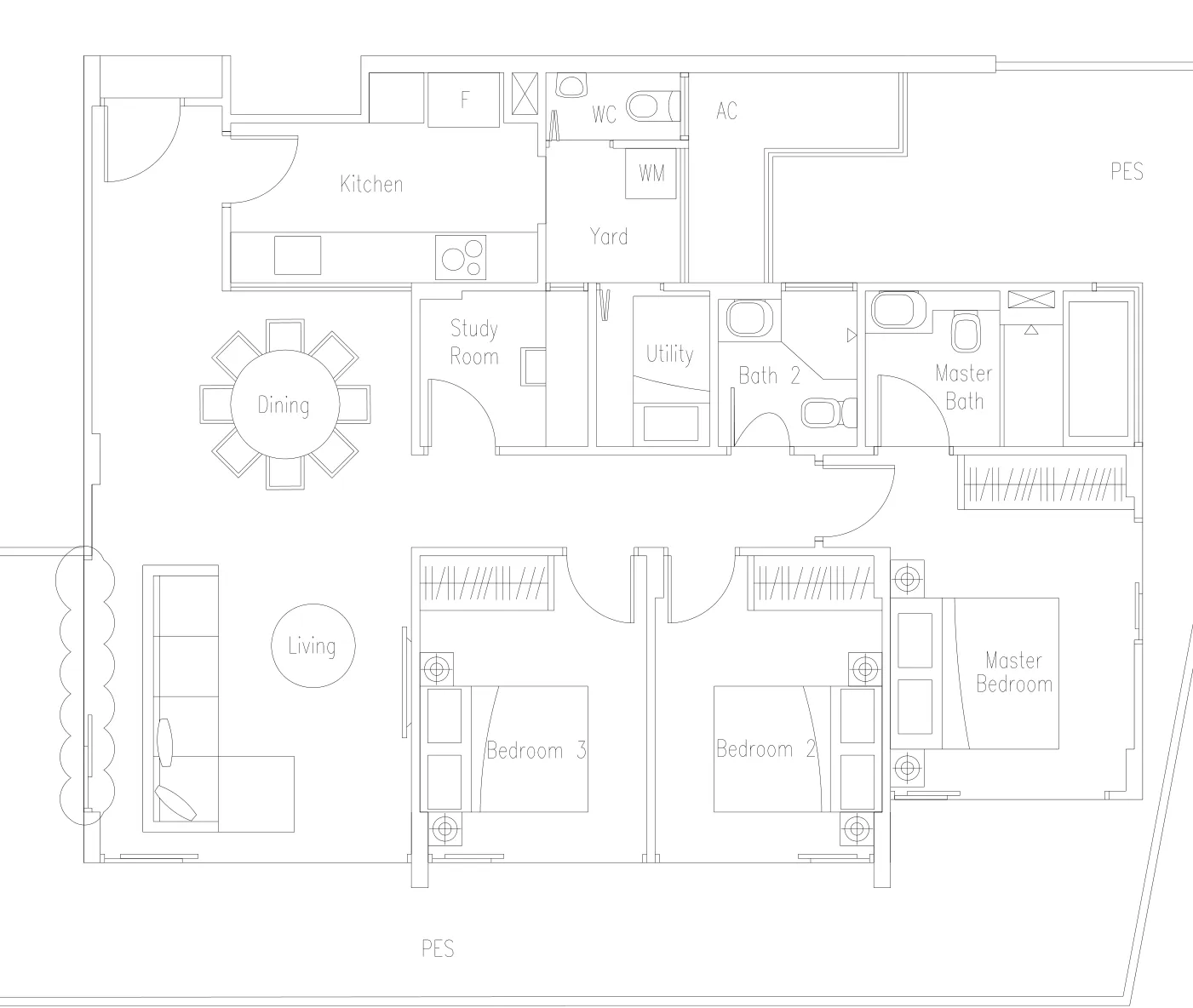 Waterscape at Cavenagh floor plan, type C4-G: 3-Bedroom + Study + Utility, 1,819 sq ft