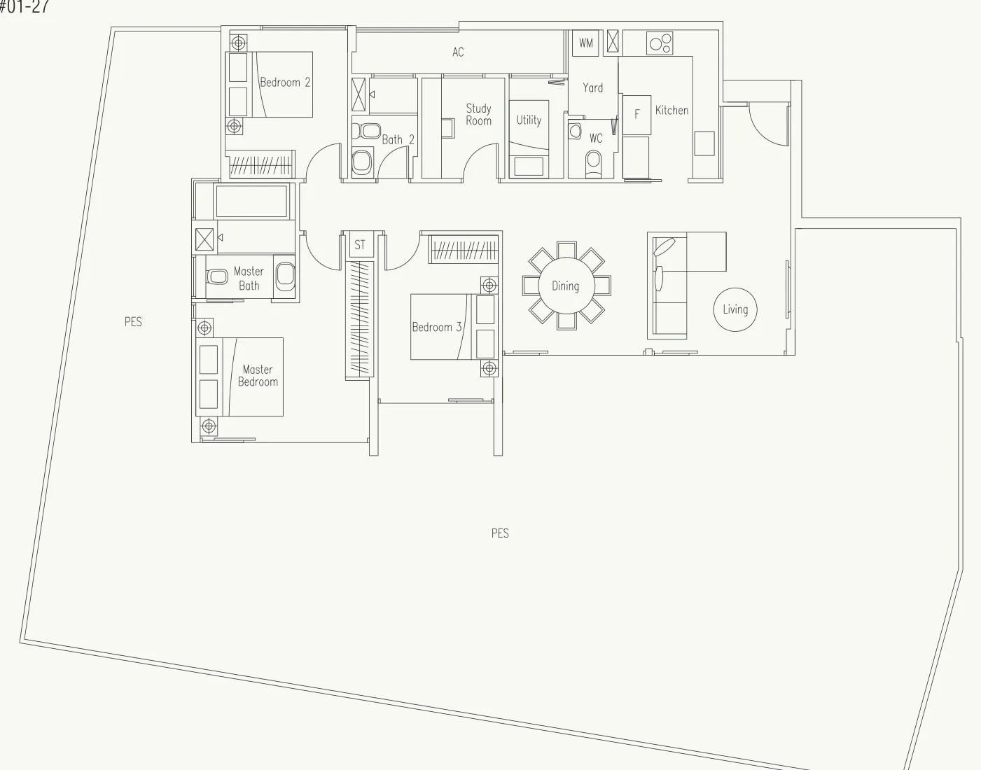 Waterscape at Cavenagh floor plan, type C5-G: 3-Bedroom + Study + Utility, 2,992 sq ft