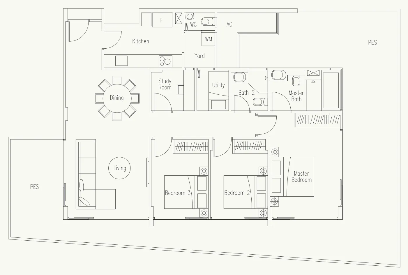 Waterscape at Cavenagh floor plan, type C6-G: 3-Bedroom + Study + Utility, 2,024 sq ft
