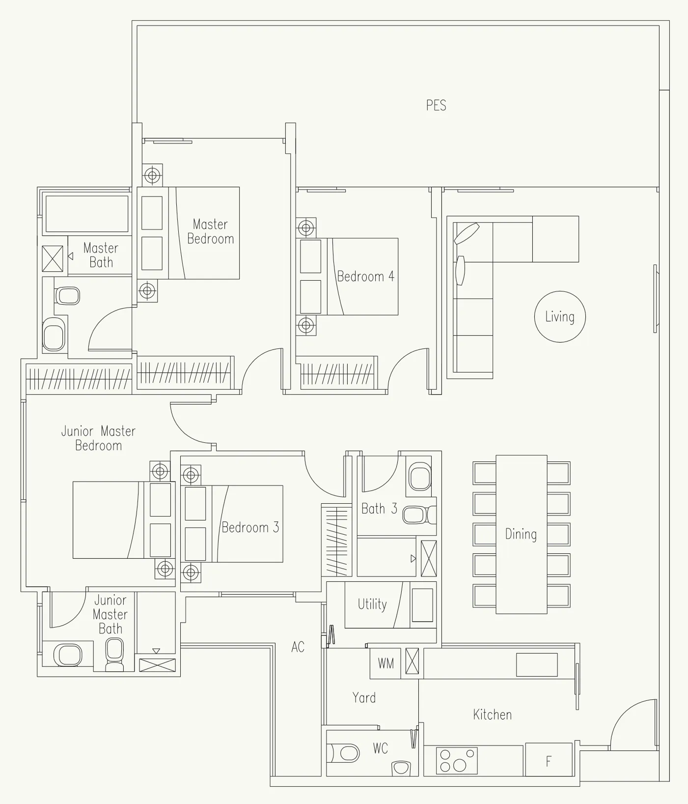 Waterscape at Cavenagh floor plan, type D-G1: 4-Bedroom + Utility, 1,765 sq ft