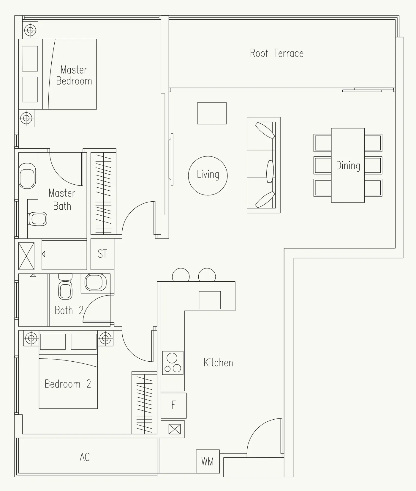 Waterscape at Cavenagh floor plan, type PH1: Penthouse, 1,066 sq ft